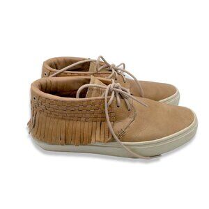 Americas Mens Woven Fringe Sneaker Shoes Leather Lace Up Round Toe Tan Size 10